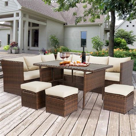 Outdoor Wicker Sectional Replacement Cushions : Kinbor 7pcs Outdoor ...