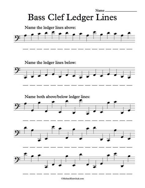 Free Bas Clef Ledger Lines Note Recognition Worksheet | Music theory ...