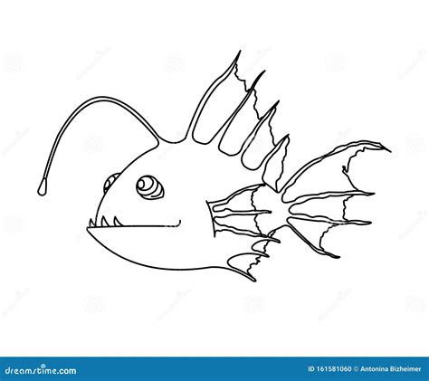 Outline a Terrible and Funny Fish with a Flashlight. Anglerfish. Sea ...