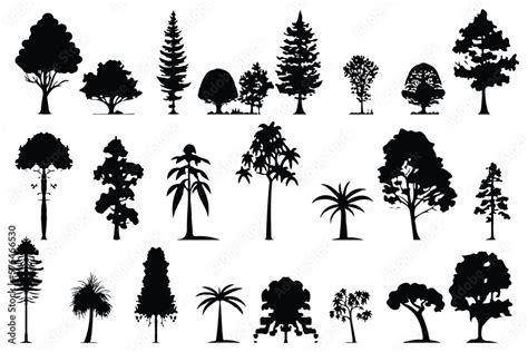 trees and forest silhouettes set isolated vector illustration Stock ...