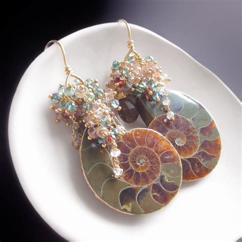 Custom Made to Order Ammonite Fossil Earrings With Sapphires ...