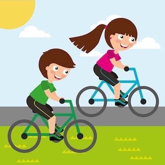 Premium Vector | Cute little girl and boy riding bike race sport activity