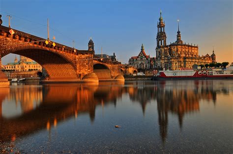 Desktop Hintergrundbilder Dresden Deutschland Brücken Sonnenaufgänge