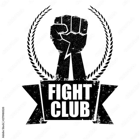 fight club vector logo or label with grunge black man fist isolated on ...