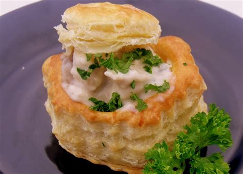 Chicken and Mushroom Vol-au-vents. Puff pastry shells filled with ...