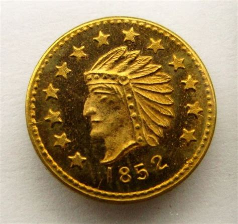 1852 1/2 FRACTIONAL CALIFORNIA GOLD INDIAN