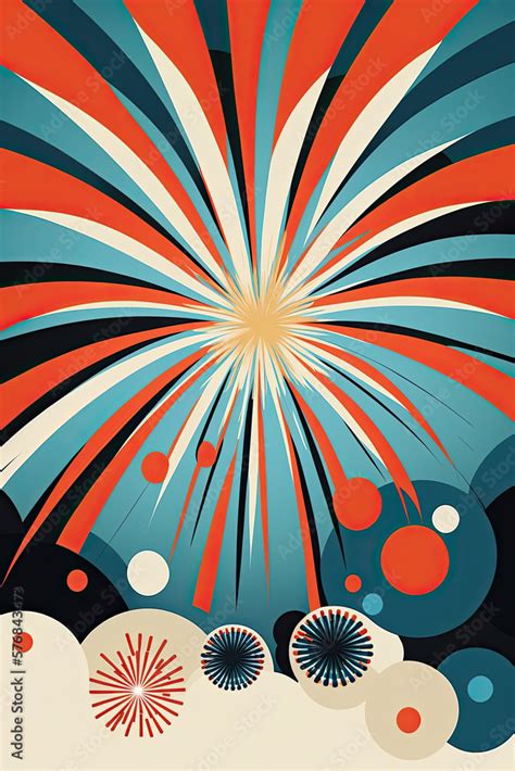 Independence Day Fireworks Background. Abstract Retro Illustration for ...