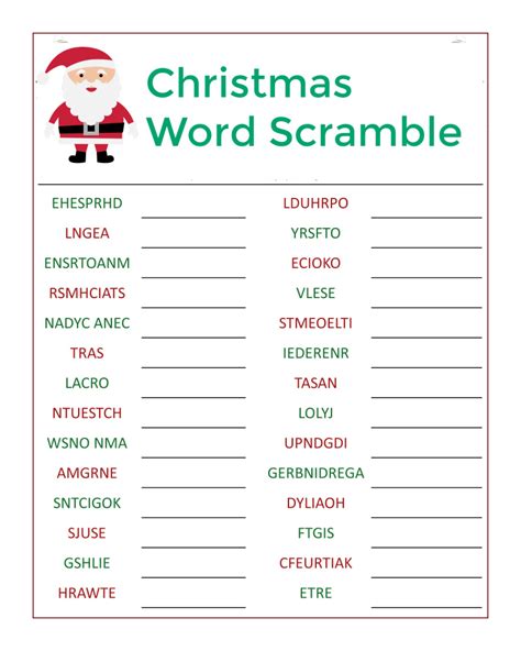 Holiday Word Scramble Printable