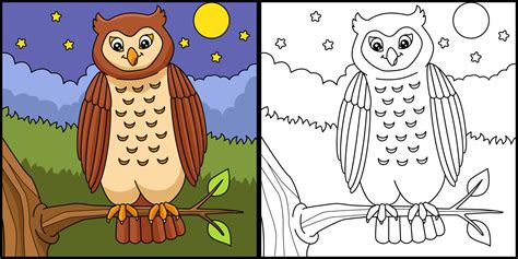 Owl Coloring Page Colored Illustration 6325760 Vector Art at Vecteezy