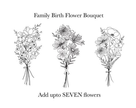 Custom Birth Flower Bouquet, Family Birth Month Tattoo Design, up to ...