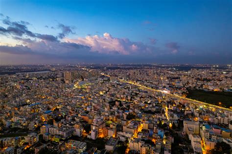 Bangalore Cityscape Night Aerial Bengaluru City Drone Stock Photo ...