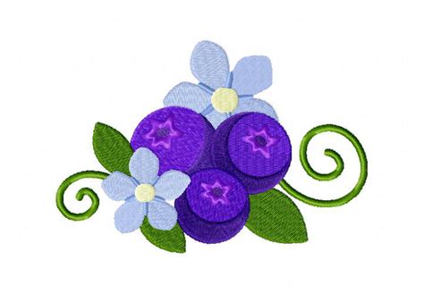 Blueberry and Flowers Machine Embroidery Design – Daily Embroidery