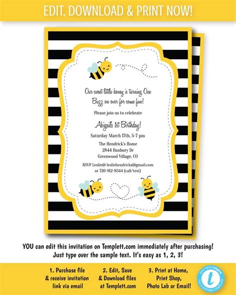 Bumble Bee Invitation Bee Birthday Party Invitation Digital | Etsy ...