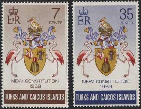 Turks & Caicos 200-201 (mh) New Constitution, coat of arms (1970 ...