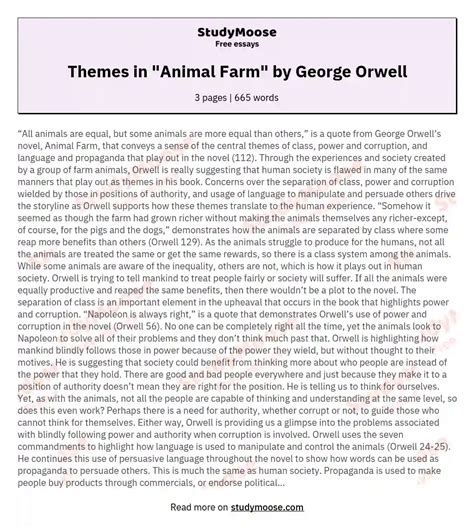 Themes in "Animal Farm" by George Orwell Free Essay Example