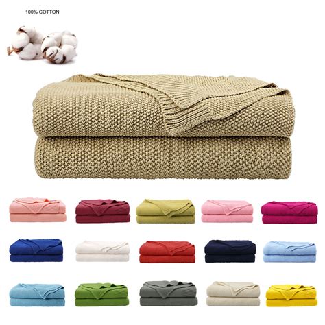 Cotton Throw Blanket Textured Solid Soft Sofa Couch Cover Decorative ...