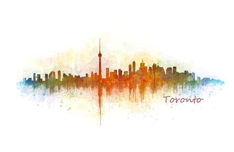 Toronto Cityscape Watercolor Skyline | Custom-Designed Illustrations ...