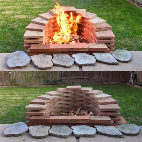 Backyard fire pit built with spare square bricks | Lanternas externas ...