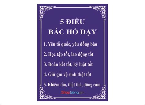 BẢNG 5 ĐIỀU BÁC HỒ DẠY