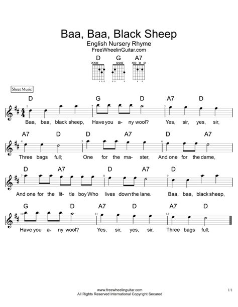 Baa, Baa, Black Sheep - Sheet Music - FreewheelinGuitar.com