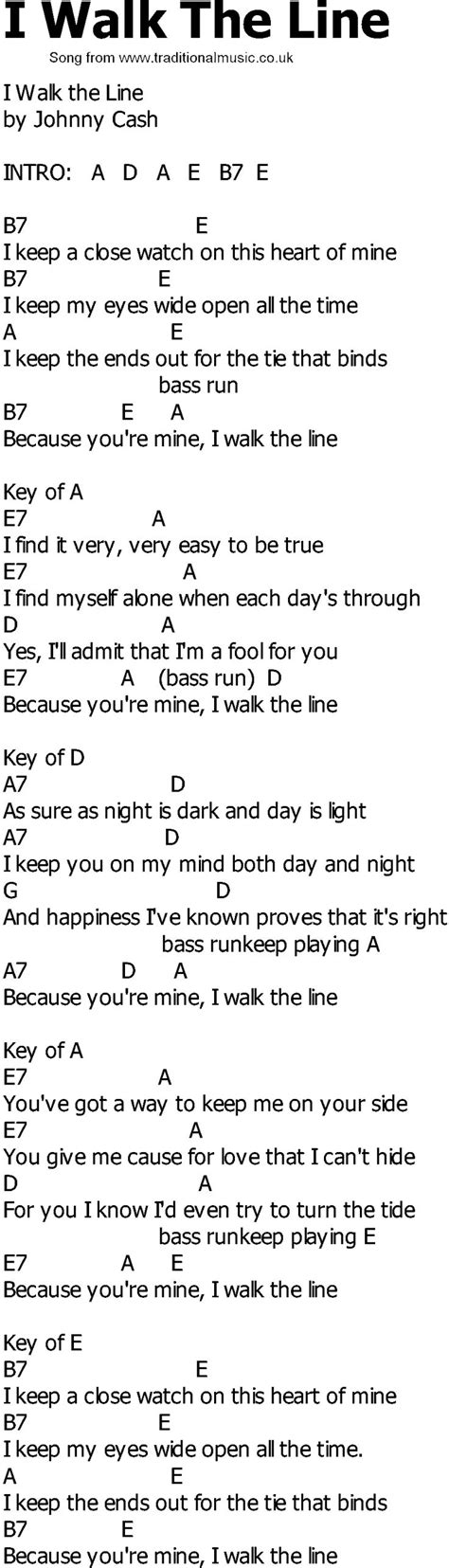 Old Country song lyrics with chords - I Walk The Line | Song lyrics and ...