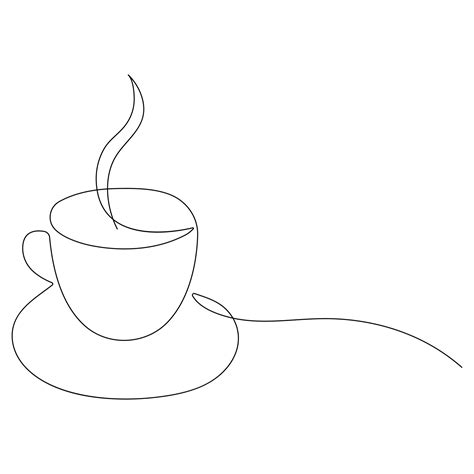 Coffee cup continuous one line art drawing of breakfast steam morning ...