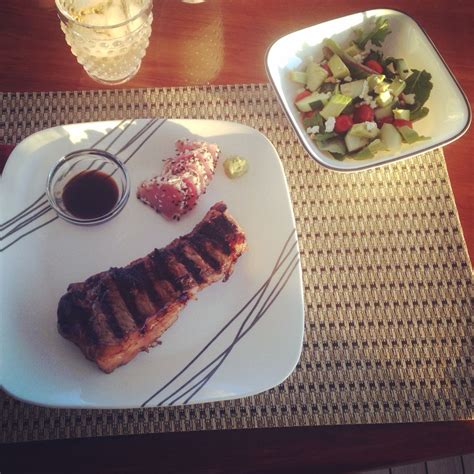 Seared Blackfin Tuna and Balsamic Glazed NY Strip | Recipes, Ny strip, Yum