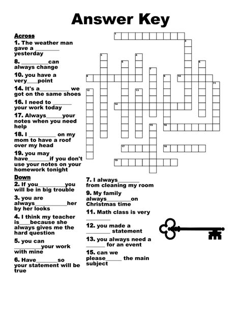 Crossword Puzzles Printable Answer Keys