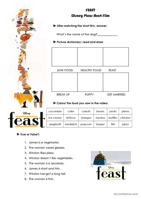 FEAST: Disney Pixar short film video…: English ESL worksheets pdf & doc