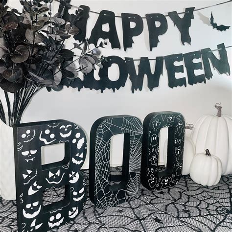 Black & White BOO Halloween Sign | BOO Freestanding Letters – KLC Creation