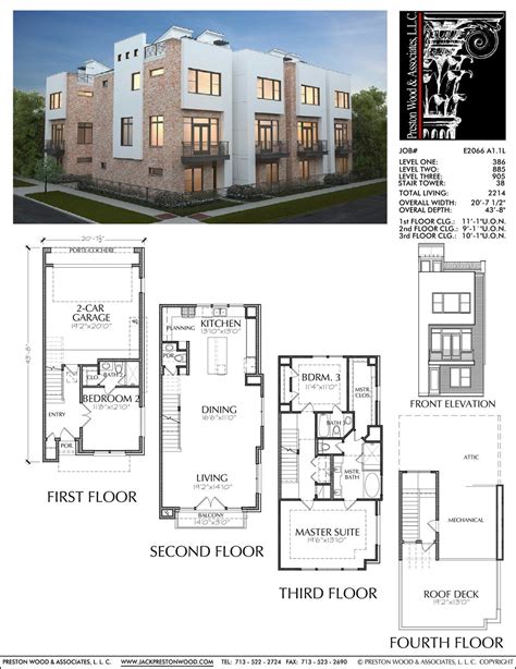 3 1/2 Story Townhouse Plan E2066 A1.1 | Town house floor plan ...