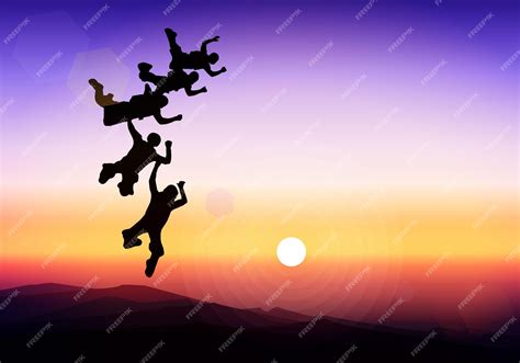 Premium Vector | Skydiving silhouette sunset action