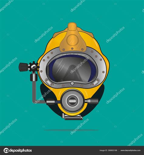 Yellow Diving Helmet Vector Drawing Green Background Stock Vector Image ...