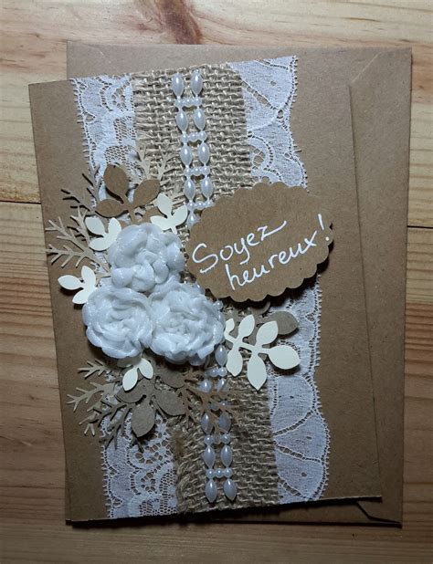 Carte de félicitations mariage, kraft et dentelle | Scrapbooking carte ...