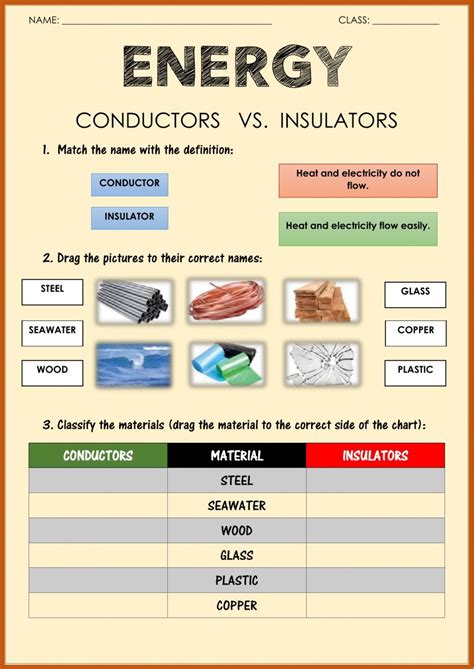 Energy: conductors and insulators worksheet | Conductors, Worksheets ...