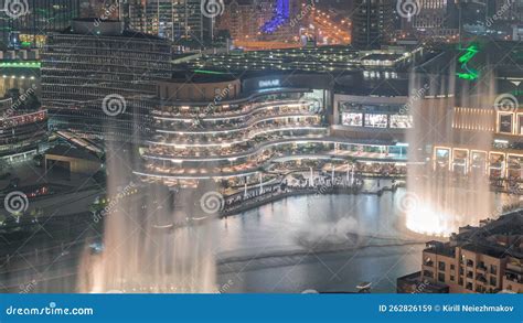 Dubai Fountain Aerial Night Timelapse. Musical Fountain, Located in an ...