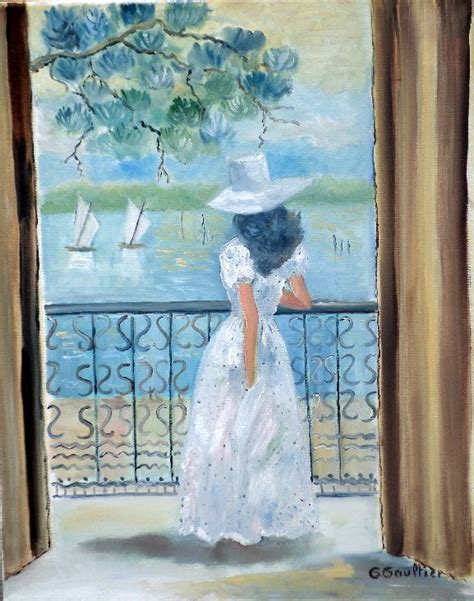 Peinture femme à son balcon