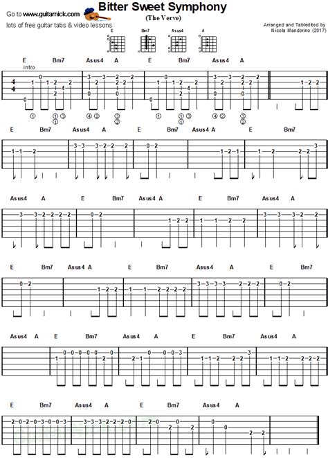 Bitter Sweet Symphony - easy guitar tab | Guitar tabs, Guitar tabs ...