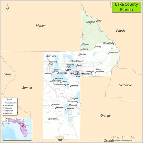 Lake County Map, Florida, USA | Check Major Cities & Towns, County ...