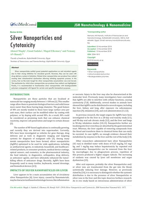 (PDF) Silver Nanoparticles and Cytotoxicity