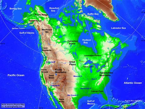 North America Physical Map - A Learning Family