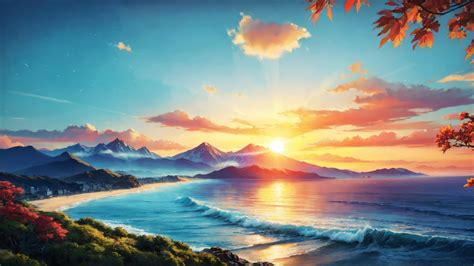 1024x768 Resolution Sun Rising over Mountains Beach HD Photography ...