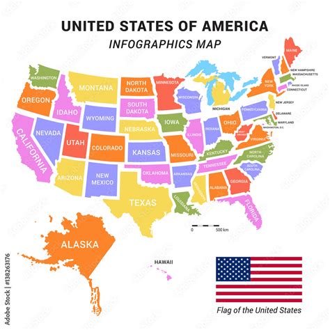 USA map with federal states including Alaska and Hawaii. United States ...