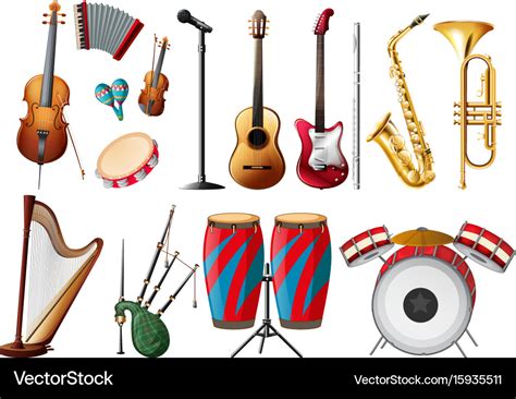 Different types musical instruments Royalty Free Vector