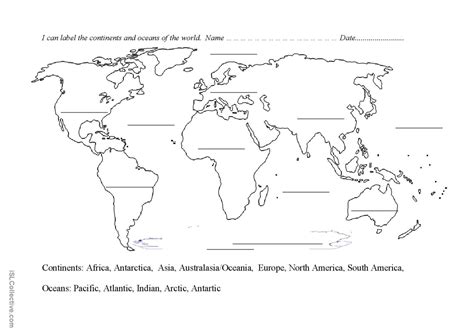 Continents and oceans blank map : English ESL worksheets pdf & doc