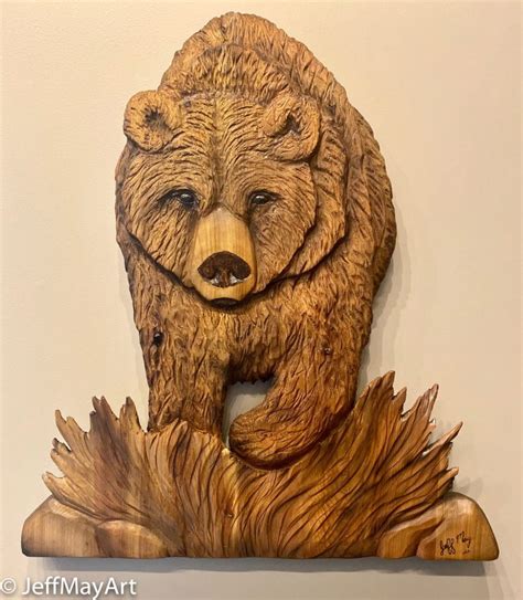 Jeff May Art / Beautiful Grizzly Bear Wall Carving