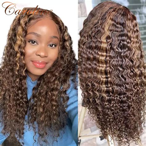 Highlight Deep Curly 13x4 HD Lace Front Wig Pre Plucked 180 Density P4 ...