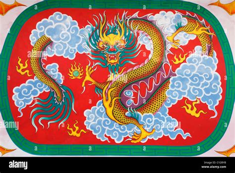 Chinese dragon painting on ceiling of temple Stock Photo - Alamy