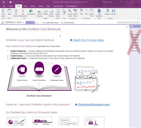 Page One of your OneNote Class Notebook – OneNoteSchool