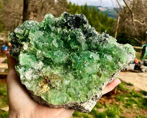 1898g Large Vivid Green Cubic Fluorite Crystal Cluster Mineral Display ...